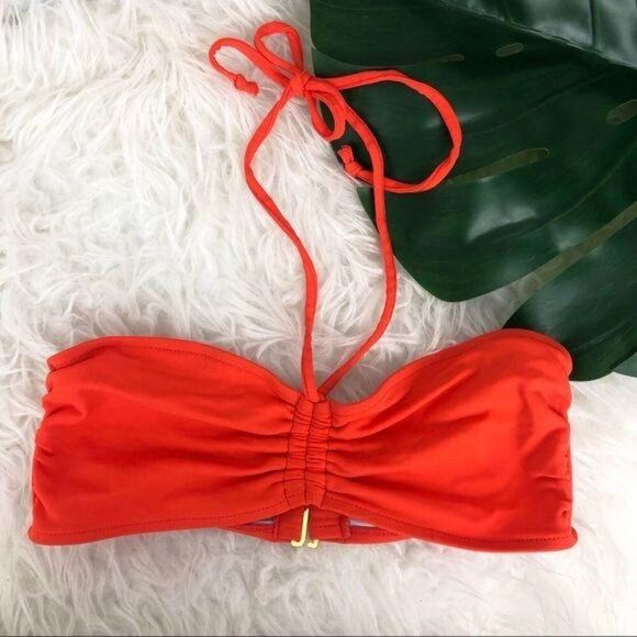 Parker Ruched Bandeau Bikini Top in Tangerine - Picture 5 of 9